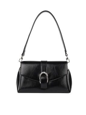 Classic Black Shoulder Bag with Silver Buckle